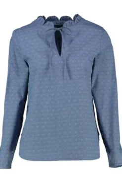 ANNA Bluse blau mit edlem Rüschenkragen