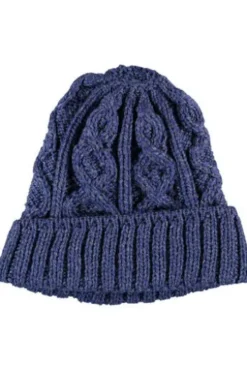 ARAN Mütze blau Merinowolle Supersoft