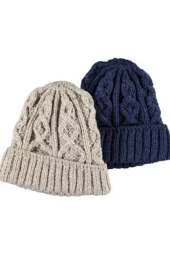 ARAN Mütze blau Merinowolle Supersoft