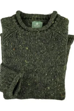 ARAN Pullover oliv im typischen Irland Aran Strick