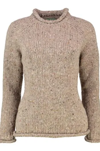 ARAN Pullover taupe aus Donegal-Tweedgarn