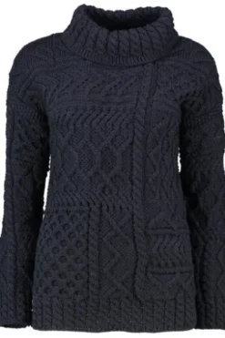 ARAN Rollkragen-Pullover marine im typischen Irland Aran Strick