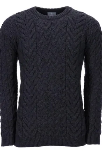 ARAN Rundhals Pullover anthrazit Merinowolle Supersoft