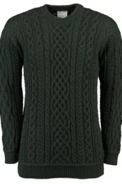 ARAN Rundhals Pullover grün Merinowolle Supersoft