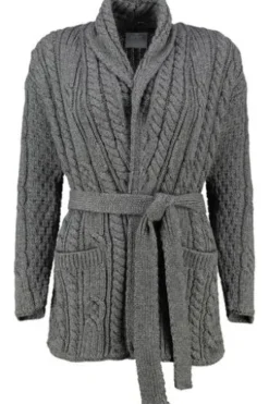ARAN Strickjacke anthrazit in supersofter Merinowolle