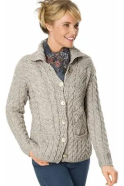 ARAN Strickjacke beige im typischen Irland Aran Strick