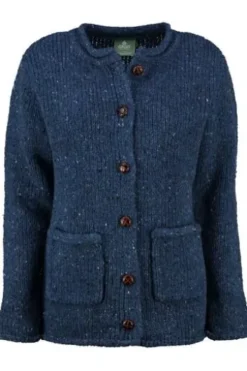 ARAN Strickjacke blau aus Donegal- Tweedgarn