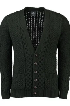 ARAN Strickjacke grün Merino-Wolle