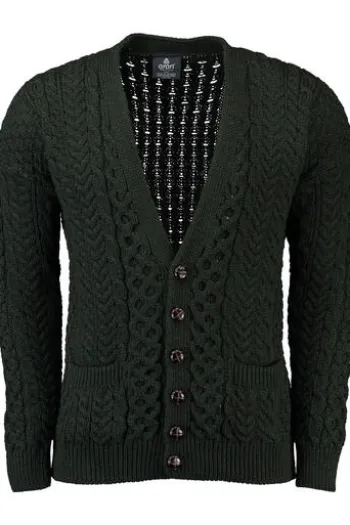 ARAN Strickjacke grün Merino-Wolle