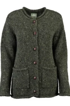 ARAN Strickjacke oliv im typischen Irland Aran Strick