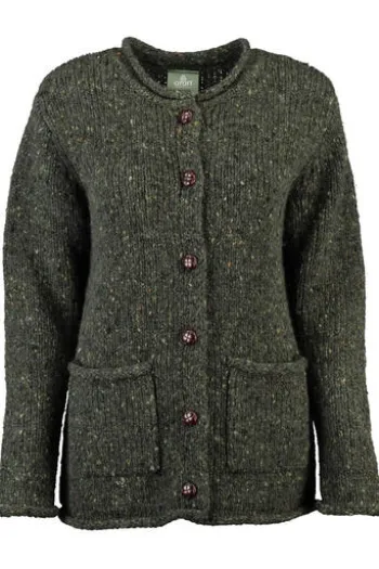 ARAN Strickjacke oliv im typischen Irland Aran Strick