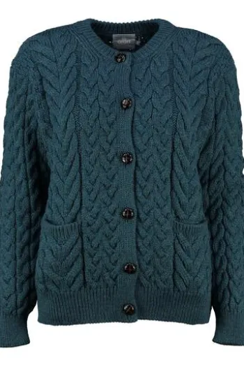 ARAN Strickjacke Petrol im typischen Irland Aran Strick
