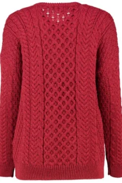 ARAN Strickjacke rot im typischen Aran Strick aus Merinowolle