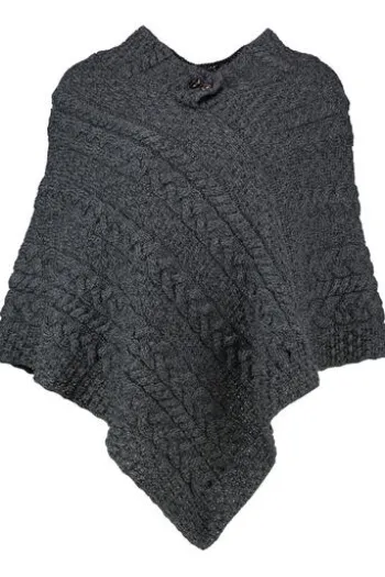 ARAN Strickponcho anthrazit aus Irland im typischem Aran-Strick