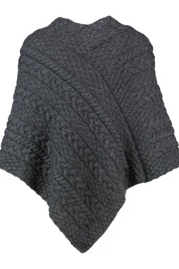 ARAN Strickponcho anthrazit aus Irland im typischem Aran-Strick