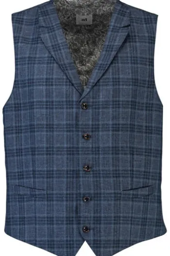ATELIER TORINO Weste blau kariert mit Leinen