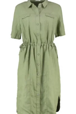 BARBARA LEBEK Leinen-Kleid khaki Kurzarm