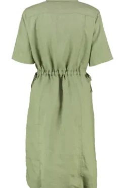 BARBARA LEBEK Leinen-Kleid khaki Kurzarm