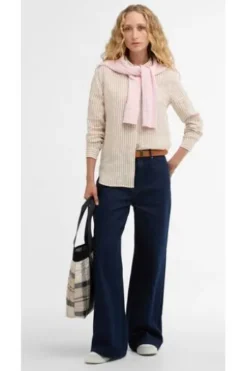 BARBOUR Leinen-Bluse rosa gestreift Langarm