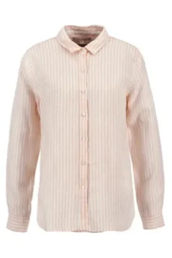 BARBOUR Leinen-Bluse rosa gestreift Langarm