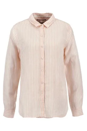 BARBOUR Leinen-Bluse rosa gestreift Langarm