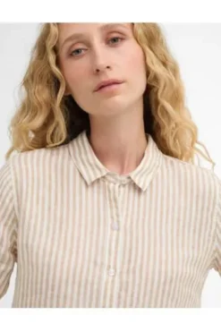 BARBOUR Leinen-Bluse rosa gestreift Langarm