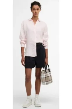 BARBOUR Leinen-Bluse rosa Langarm
