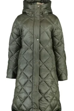 BARBOUR Stepp-Mantel Sandyfort oliv mit klassischem Tartan Karo in der Kapuze
