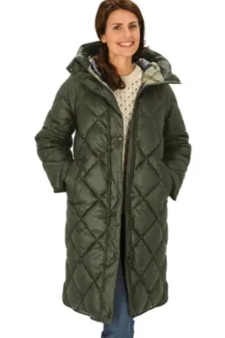 BARBOUR Stepp-Mantel Sandyfort oliv mit klassischem Tartan Karo in der Kapuze
