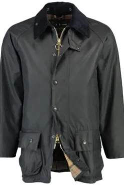 BARBOUR Wachsjacke Beaufort marine mit Cordkragen