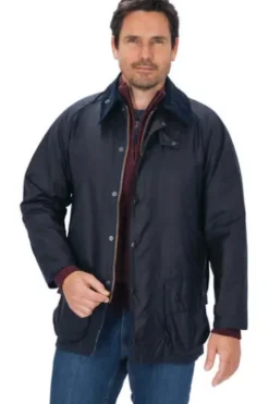 BARBOUR Wachsjacke Beaufort marine mit Cordkragen