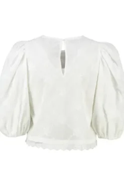 BERWIN Bluse weiß 3/4-Arm mit allover Lochstickerei