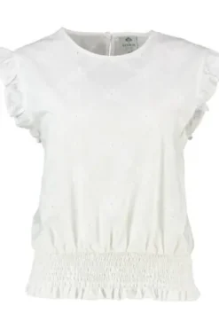 BERWIN Bluse weiß Kurzarm mit Stickerei und Flügelärmel