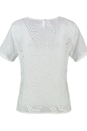 BERWIN Bluse weiß mit Ton-in Ton Stickerei