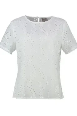 BERWIN Bluse weiß mit Ton-in Ton Stickerei