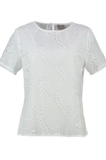 BERWIN Bluse weiß mit Ton-in Ton Stickerei
