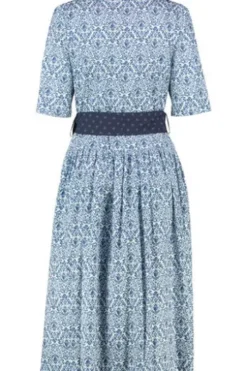 BERWIN Kleid blau gemustert Kurzarm