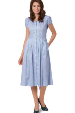 BERWIN Kleid hellblau gestreift mit kleinem Steublümchen Dessin