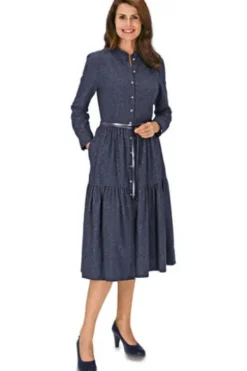 BERWIN Kleid marine mit edlem Ornamentdruck