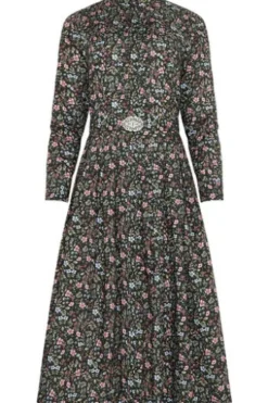 BERWIN Kleid olivgrün geblümt