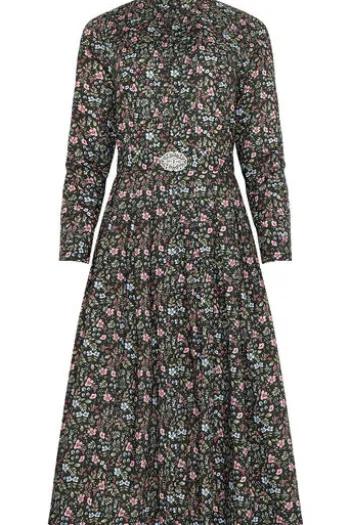 BERWIN Kleid olivgrün geblümt