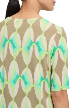 BETTY BARCLAY Shirt Khaki/Grün gemustert Kurzarm