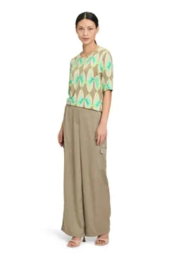 BETTY BARCLAY Shirt Khaki/Grün gemustert Kurzarm