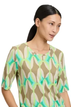 BETTY BARCLAY Shirt Khaki/Grün gemustert Kurzarm