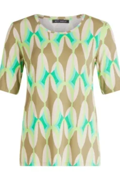 BETTY BARCLAY Shirt Khaki/Grün gemustert Kurzarm