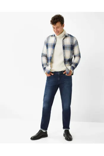 BRAX Flanell Hemd Kay beige kariert Comfort Fit Langarm