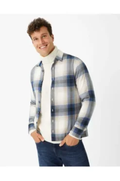 BRAX Flanell Hemd Kay beige kariert Comfort Fit Langarm
