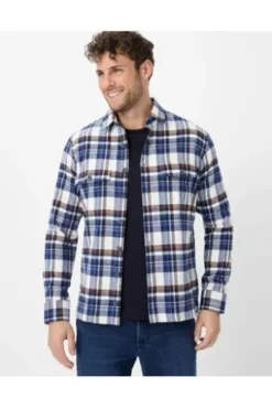 BRAX Flanell Hemd Kay blau kariert Comfort Fit Langarm