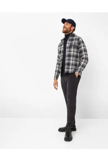 BRAX Flanell Hemd Kay grau kariert Comfort Fit Langarm