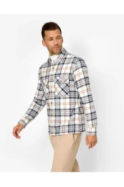 BRAX Flanell Hemd Kay grau kariert Modern Fit Langarm